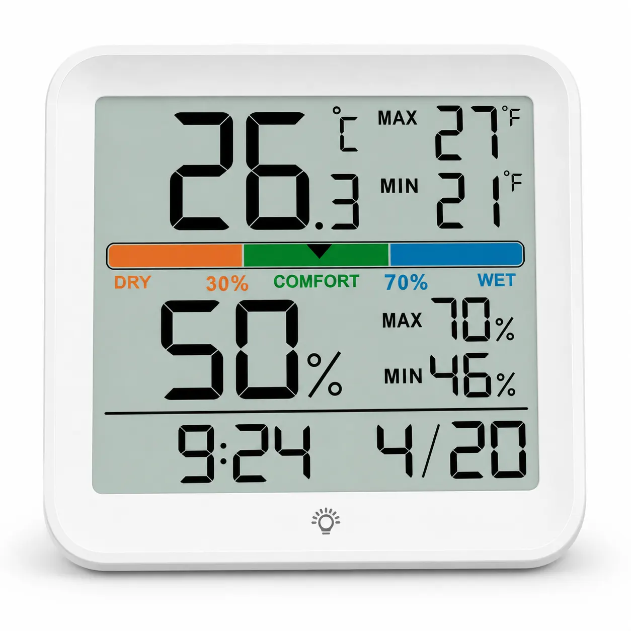 YGH5275 Colour-Screen Indoor Thermometer And Hygrometer, Classic White product view