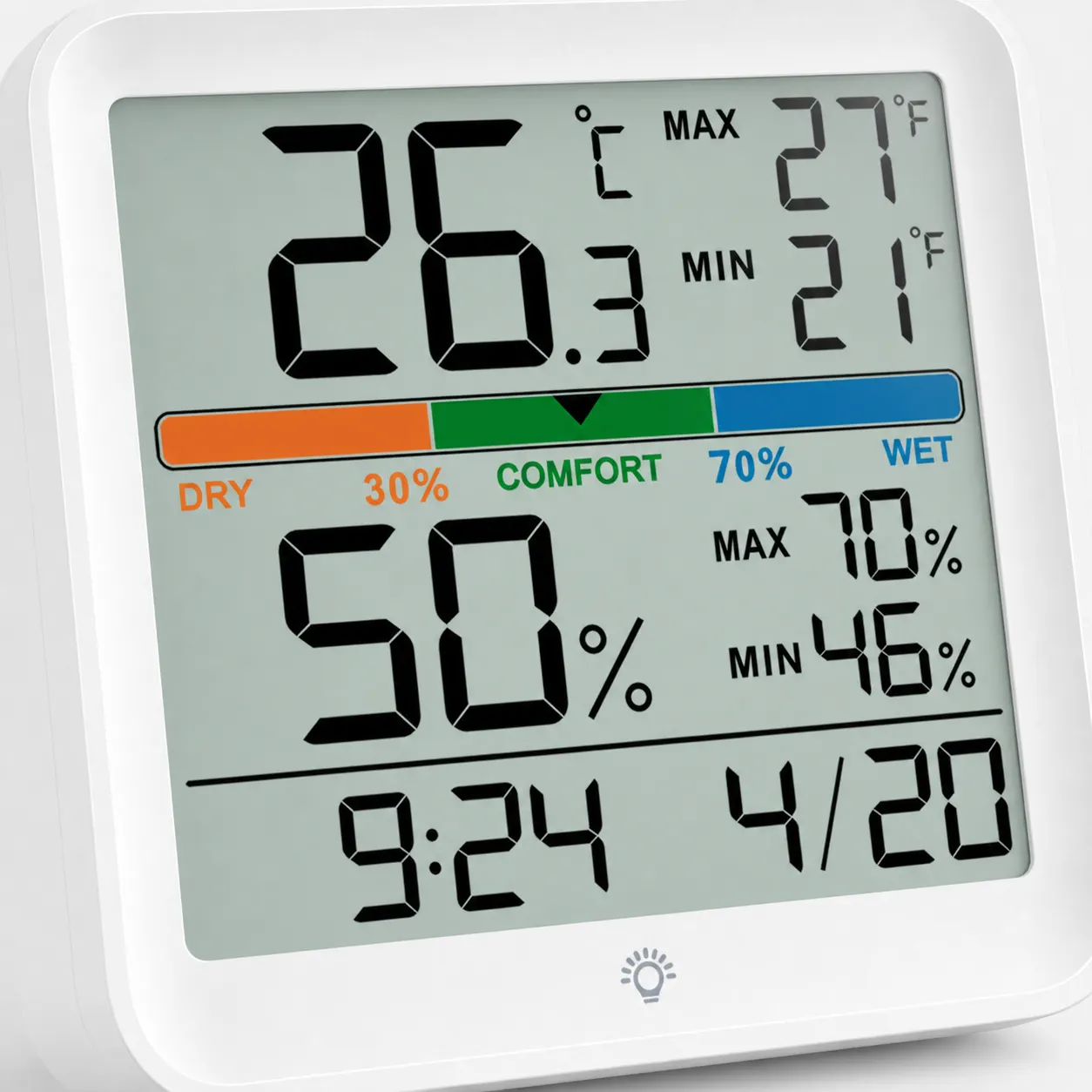 YGH5275 Colour-Screen Indoor Thermometer And Hygrometer, Classic White detail view