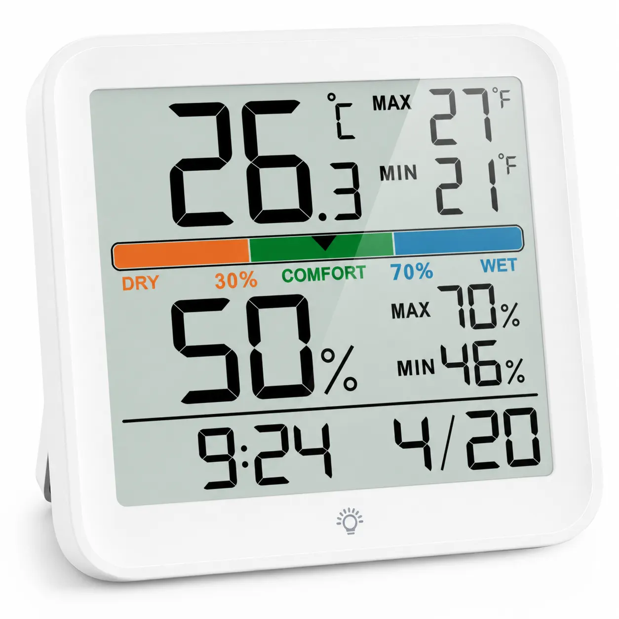 YGH5275 Colour-Screen Indoor Thermometer And Hygrometer, Classic White in use