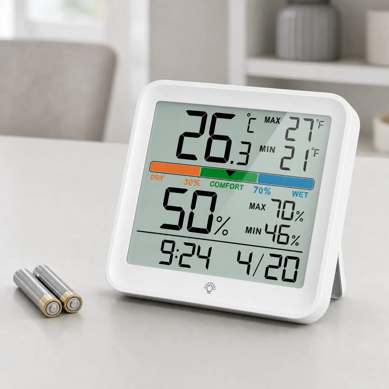 YGH5275 Colour-Screen Indoor Thermometer And Hygrometer, Classic White product view