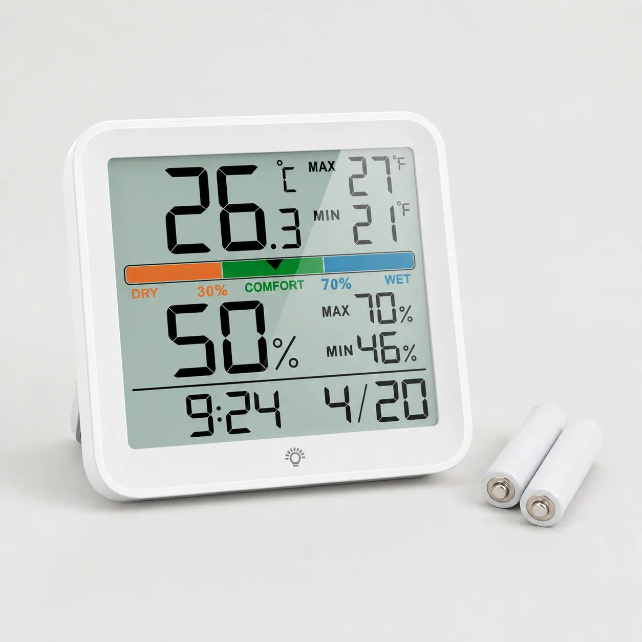 YGH5275 Colour-Screen Indoor Thermometer And Hygrometer, Classic White detail view